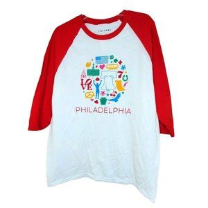 Unisex Caesar Philly Iconograph Raglan Large White Red 1/4 Sleeve Shirt